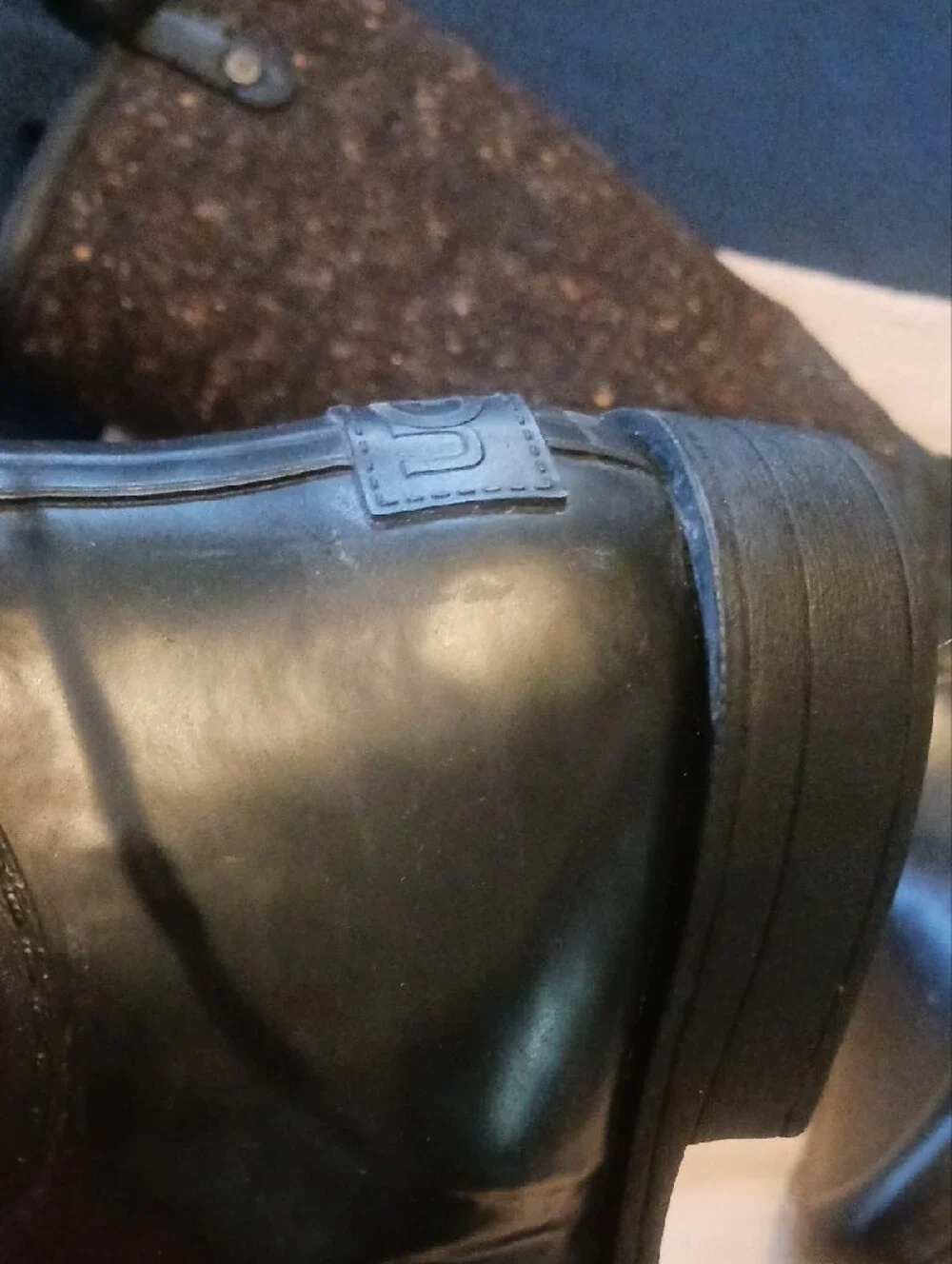 UGG Black Leather and Wool Tall Winter Rain Boots